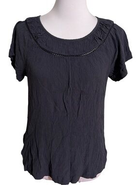LOFT Charcoal Top Short Flutter Sleeve Scoop Neck